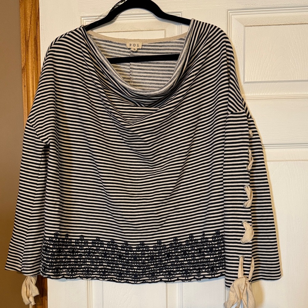 POL Striped Black and White Top with Bow Accents NWOT S